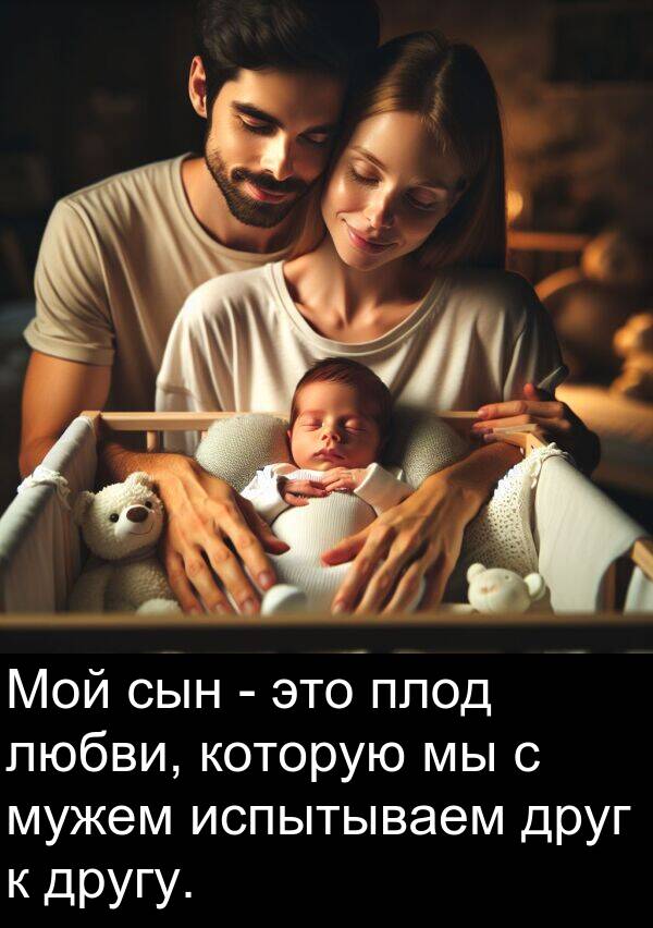 которую: Мой сын - это плод любви, которую мы с мужем испытываем друг к другу.