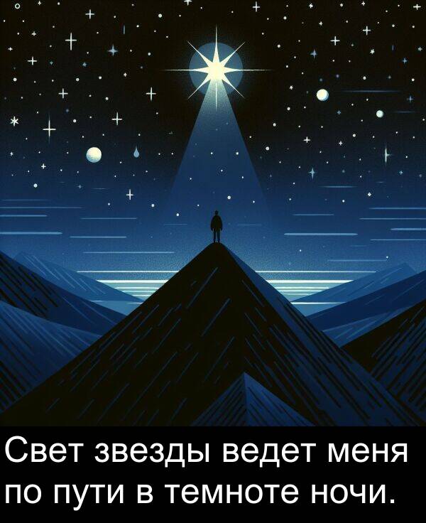 пути: Свет звезды ведет меня по пути в темноте ночи.