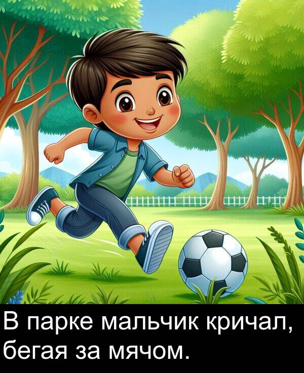 кричал: В парке мальчик кричал, бегая за мячом.