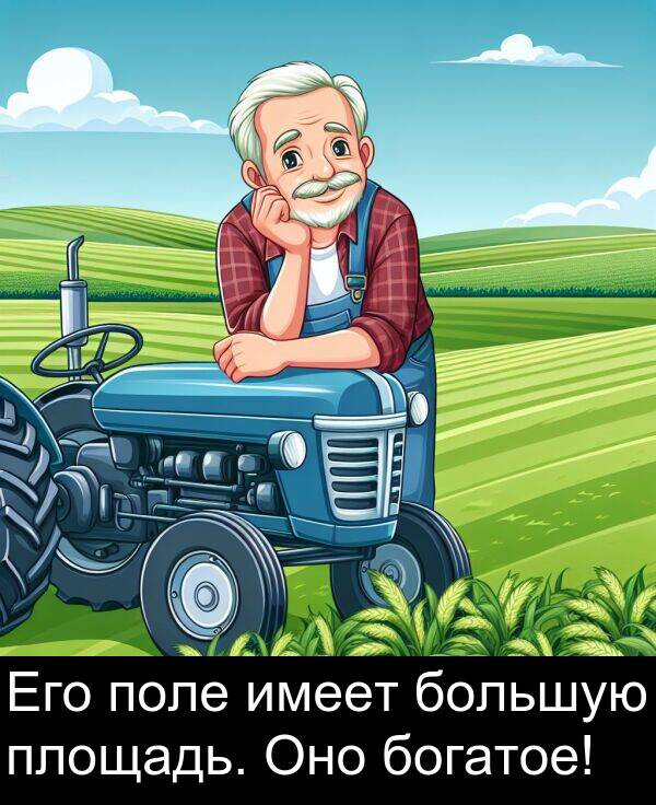 большую: Его поле имеет большую площадь. Оно богатое!