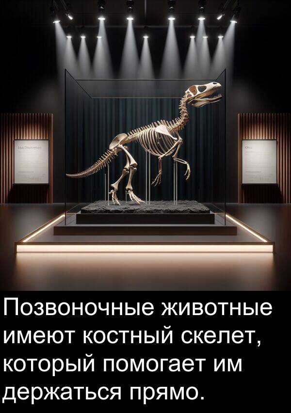 прямо: Позвоночные животные имеют костный скелет, который помогает им держаться прямо.