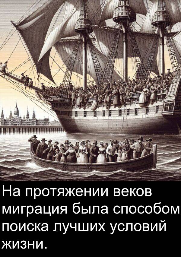 протяжении: На протяжении веков миграция была способом поиска лучших условий жизни.