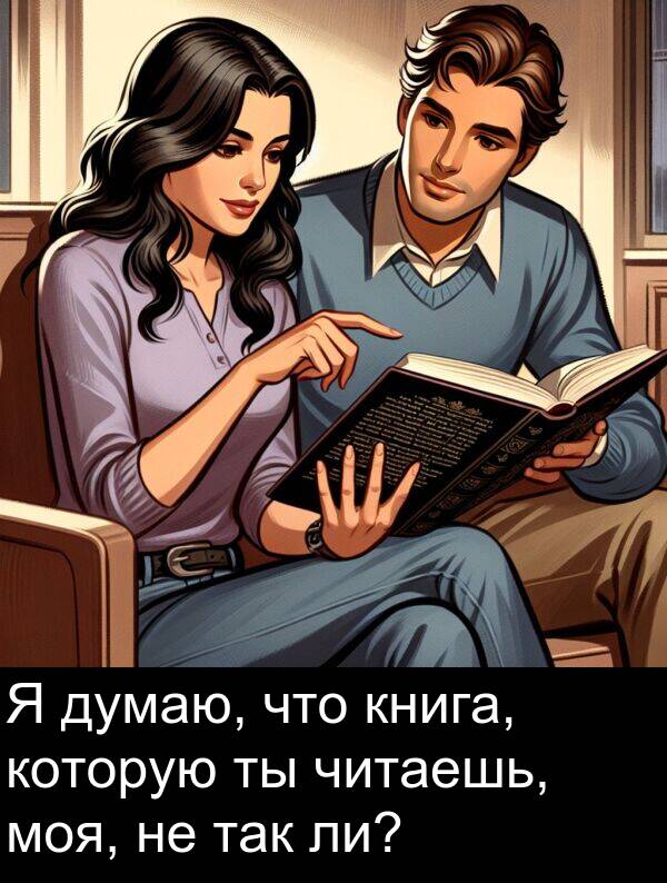 книга: Я думаю, что книга, которую ты читаешь, моя, не так ли?
