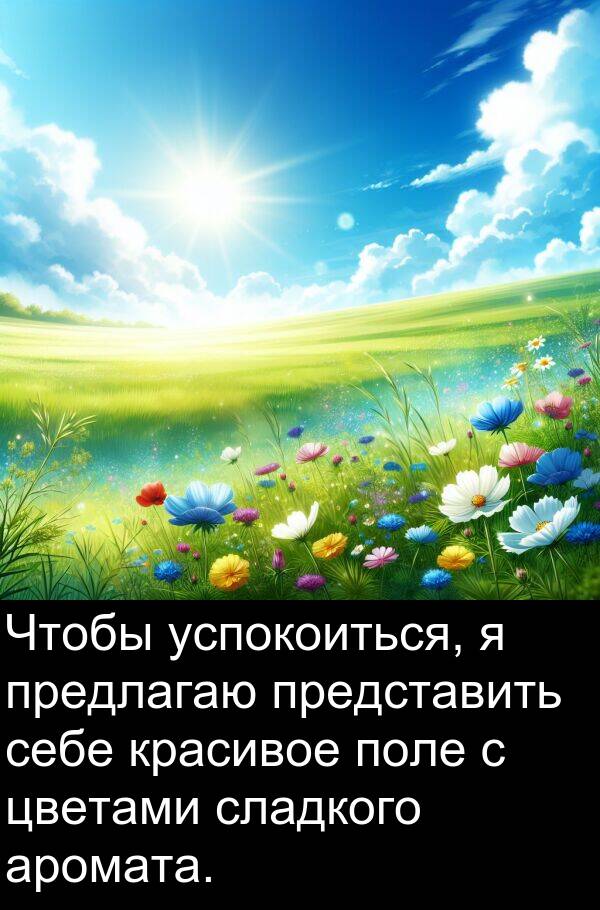 красивое: Чтобы успокоиться, я предлагаю представить себе красивое поле с цветами сладкого аромата.