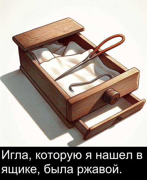 которую: Игла, которую я нашел в ящике, была ржавой.