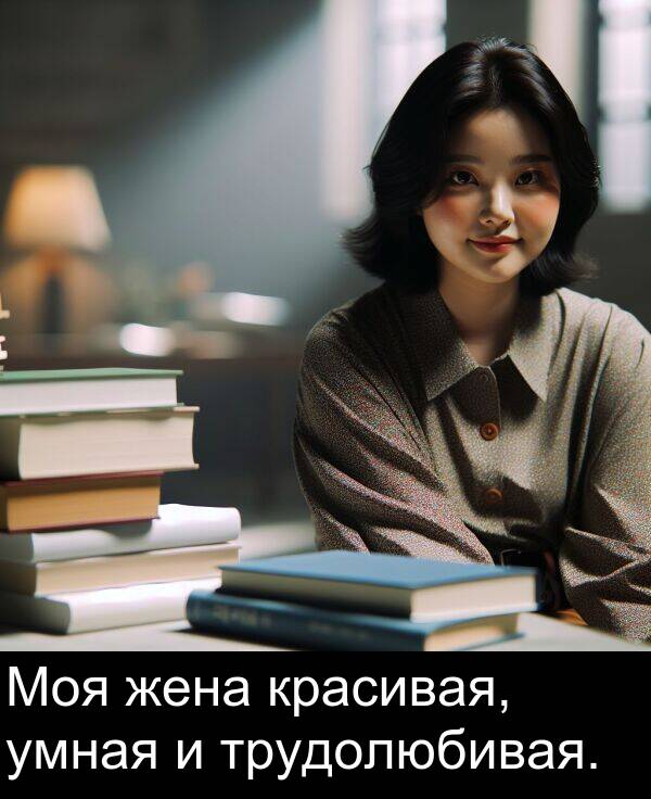красивая: Моя жена красивая, умная и трудолюбивая.