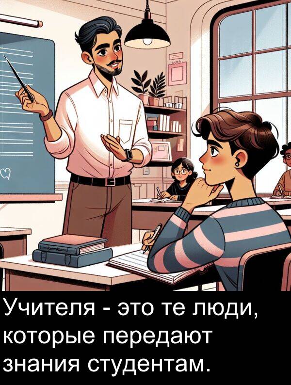 которые: Учителя - это те люди, которые передают знания студентам.