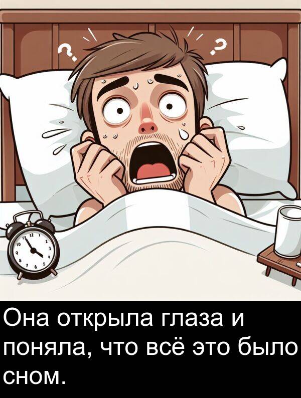 всё: Она открыла глаза и поняла, что всё это было сном.