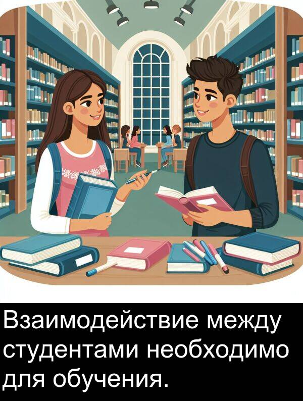 студентами: Взаимодействие между студентами необходимо для обучения.