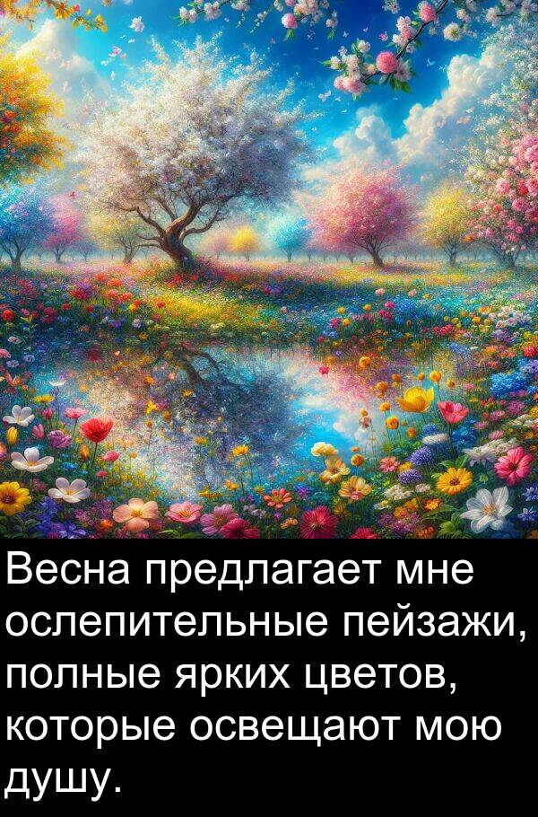 полные: Весна предлагает мне ослепительные пейзажи, полные ярких цветов, которые освещают мою душу.