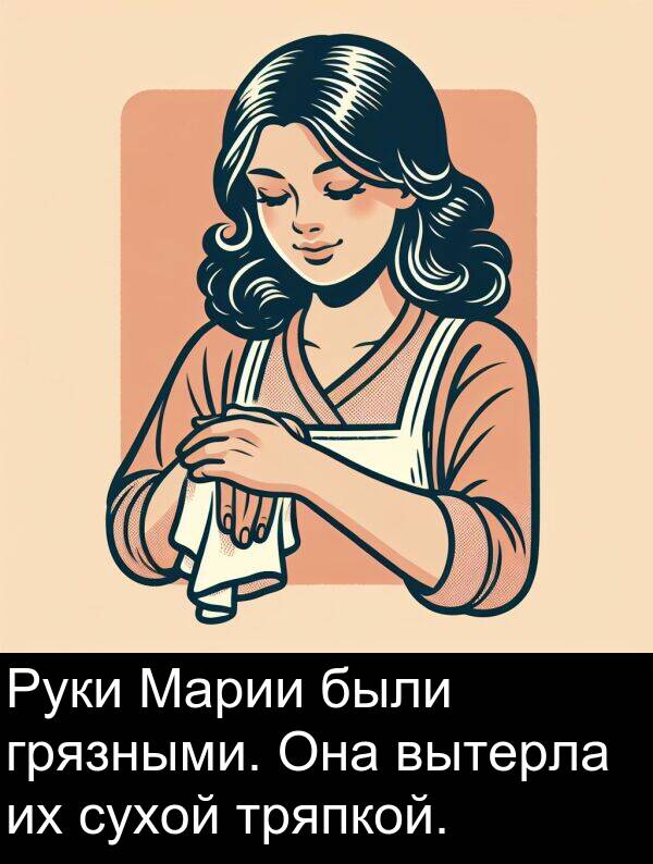 вытерла: Руки Марии были грязными. Она вытерла их сухой тряпкой.