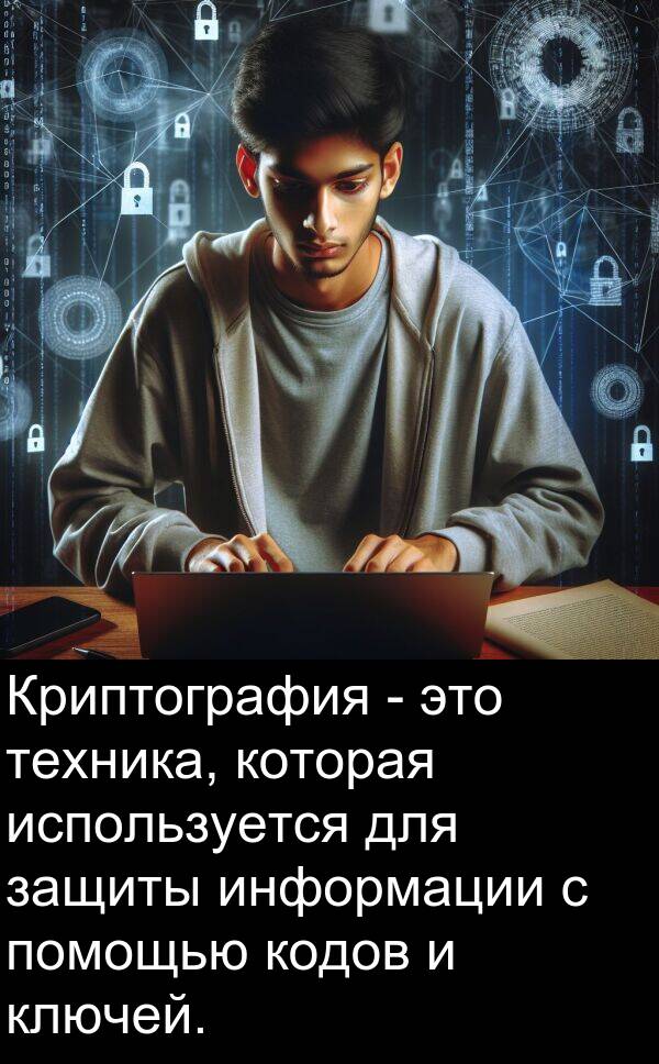 ключей: Криптография - это техника, которая используется для защиты информации с помощью кодов и ключей.