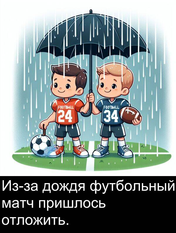 пришлось: Из-за дождя футбольный матч пришлось отложить.