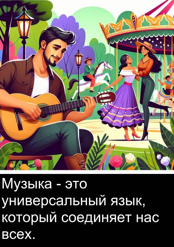 который: Музыка - это универсальный язык, который соединяет нас всех.