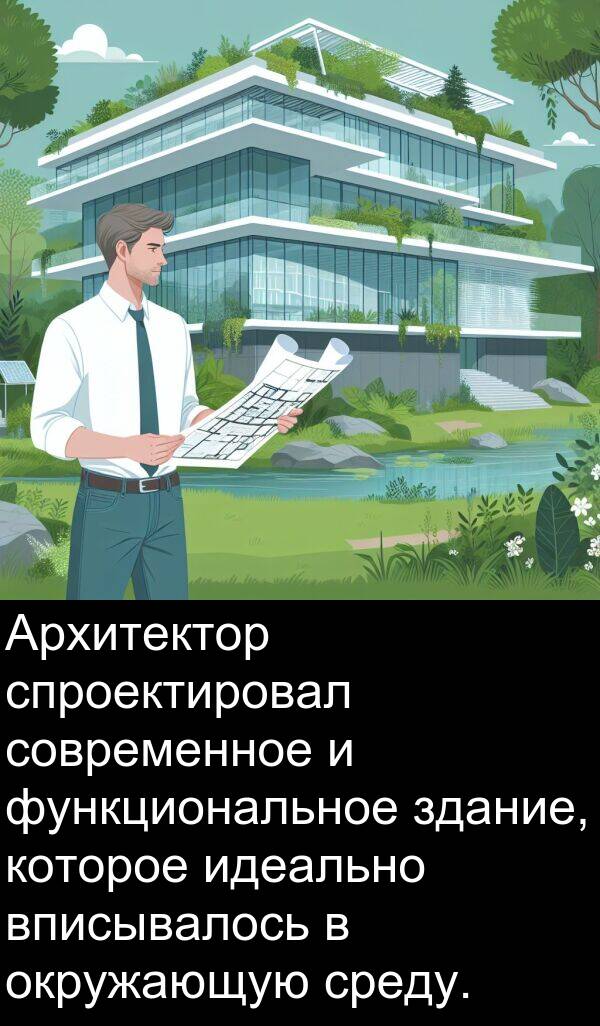 вписывалось: Архитектор спроектировал современное и функциональное здание, которое идеально вписывалось в окружающую среду.