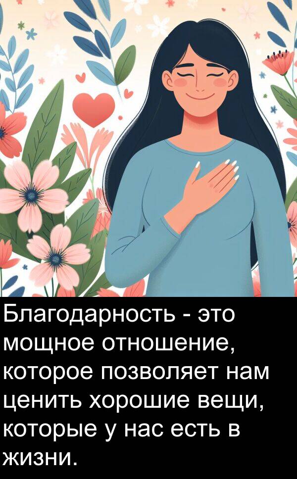 хорошие: Благодарность - это мощное отношение, которое позволяет нам ценить хорошие вещи, которые у нас есть в жизни.