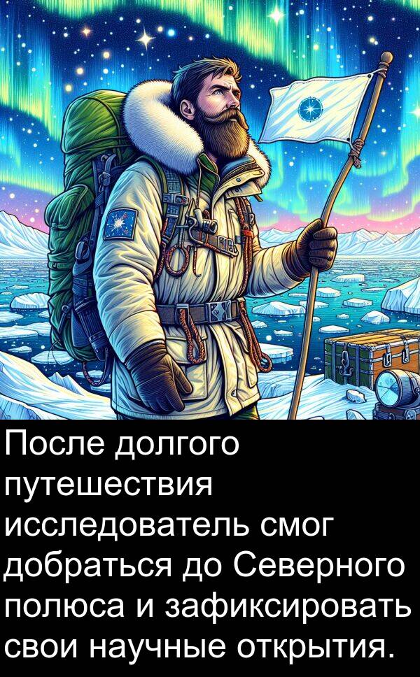 полюса: После долгого путешествия исследователь смог добраться до Северного полюса и зафиксировать свои научные открытия.