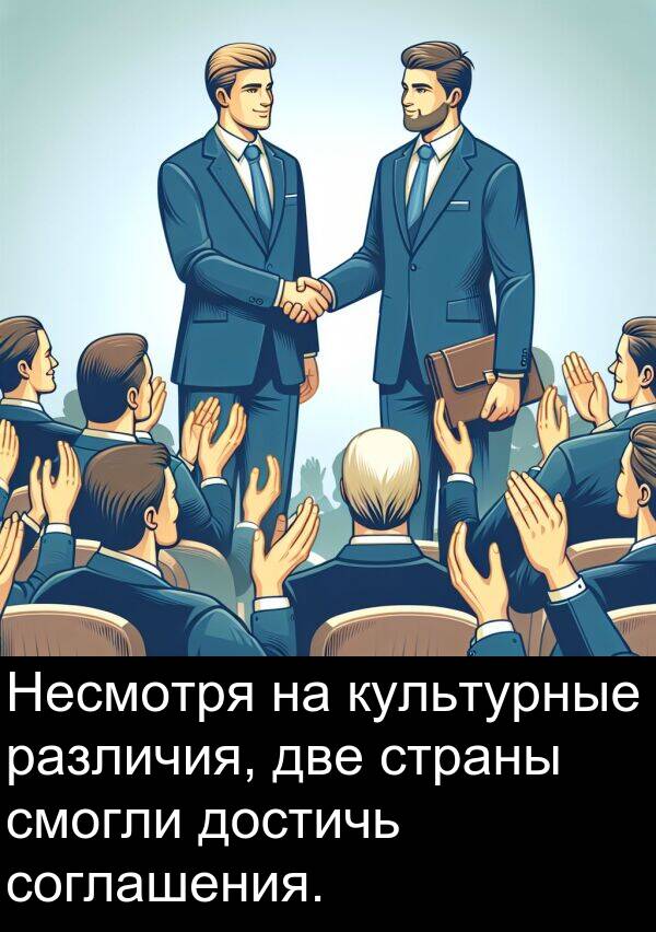 культурные: Несмотря на культурные различия, две страны смогли достичь соглашения.