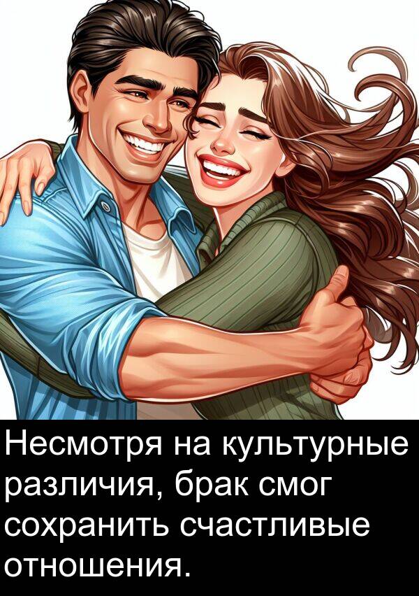 культурные: Несмотря на культурные различия, брак смог сохранить счастливые отношения.