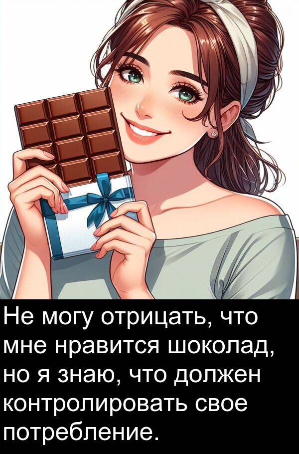 потребление: Не могу отрицать, что мне нравится шоколад, но я знаю, что должен контролировать свое потребление.