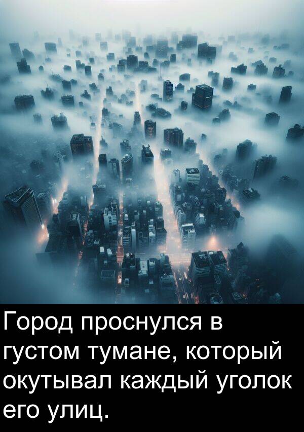 проснулся: Город проснулся в густом тумане, который окутывал каждый уголок его улиц.