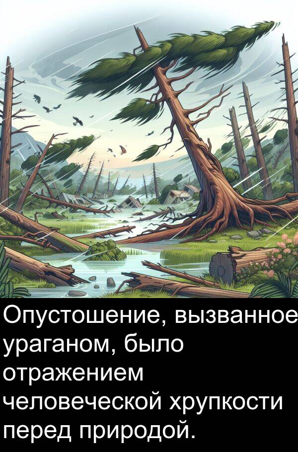 природой: Опустошение, вызванное ураганом, было отражением человеческой хрупкости перед природой.