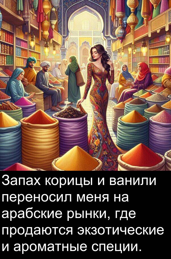 корицы: Запах корицы и ванили переносил меня на арабские рынки, где продаются экзотические и ароматные специи.