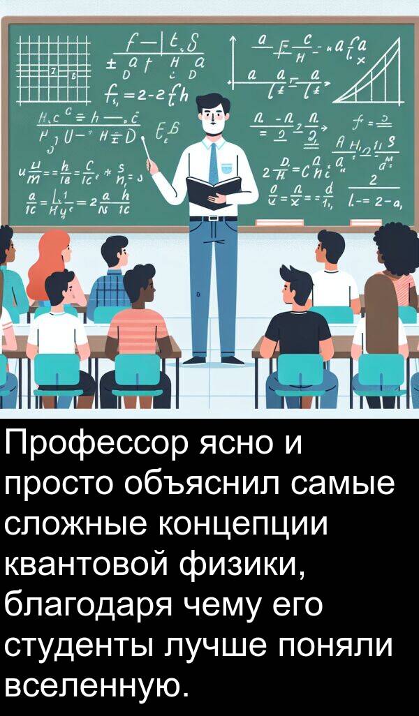 просто: Профессор ясно и просто объяснил самые сложные концепции квантовой физики, благодаря чему его студенты лучше поняли вселенную.