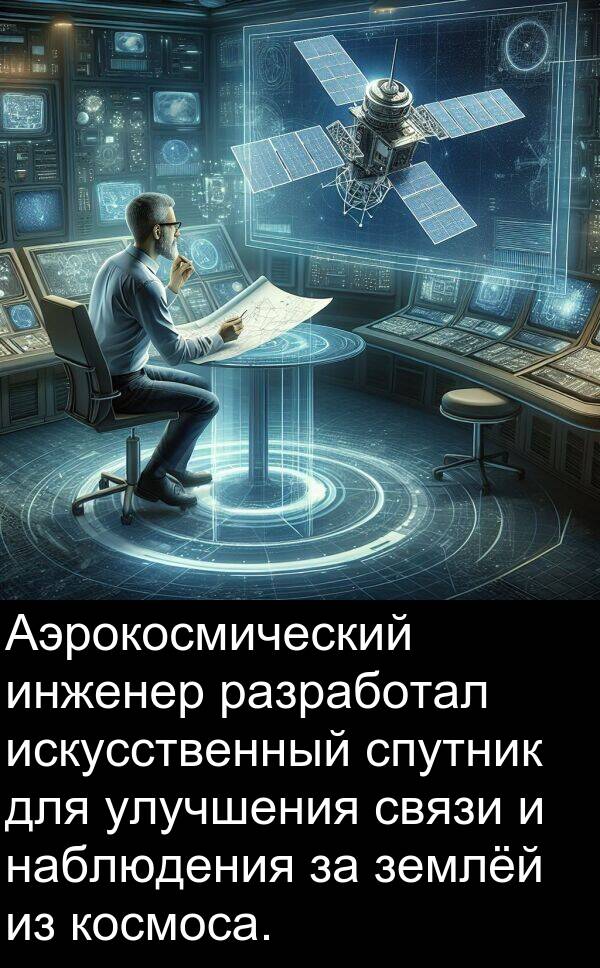 космоса: Аэрокосмический инженер разработал искусственный спутник для улучшения связи и наблюдения за землёй из космоса.