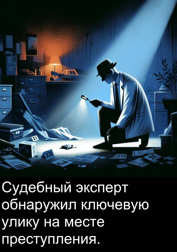 ключевую: Судебный эксперт обнаружил ключевую улику на месте преступления.