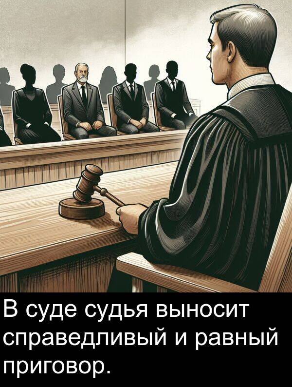 приговор: В суде судья выносит справедливый и равный приговор.