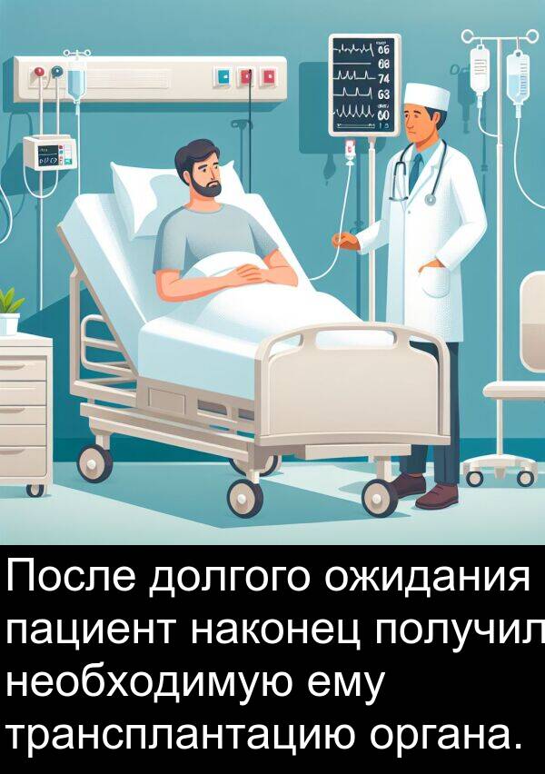 наконец: После долгого ожидания пациент наконец получил необходимую ему трансплантацию органа.