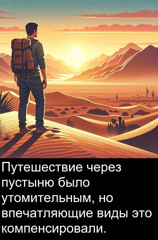 пустыню: Путешествие через пустыню было утомительным, но впечатляющие виды это компенсировали.