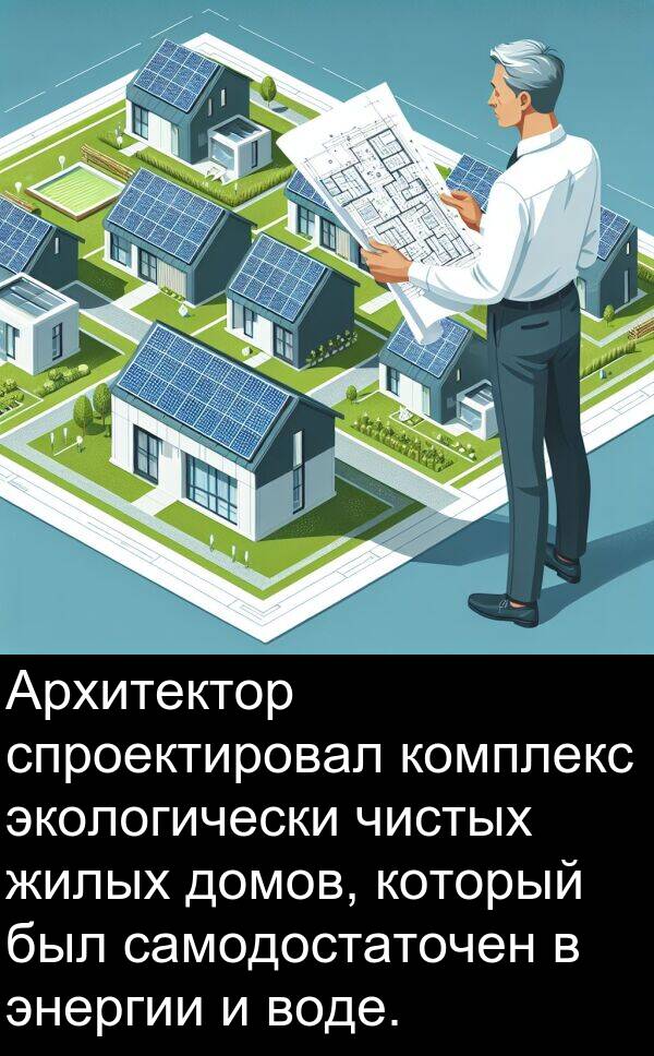 комплекс: Архитектор спроектировал комплекс экологически чистых жилых домов, который был самодостаточен в энергии и воде.