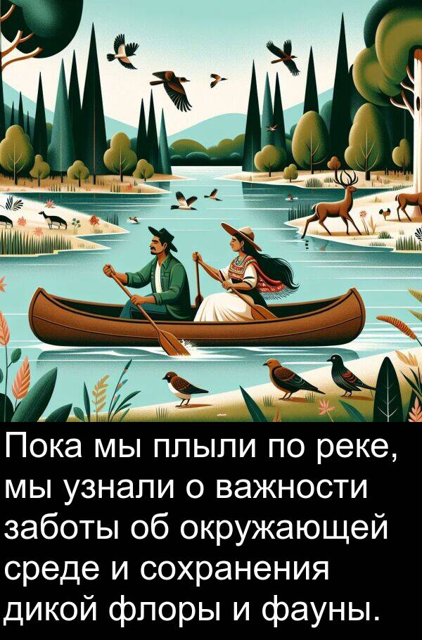 узнали: Пока мы плыли по реке, мы узнали о важности заботы об окружающей среде и сохранения дикой флоры и фауны.