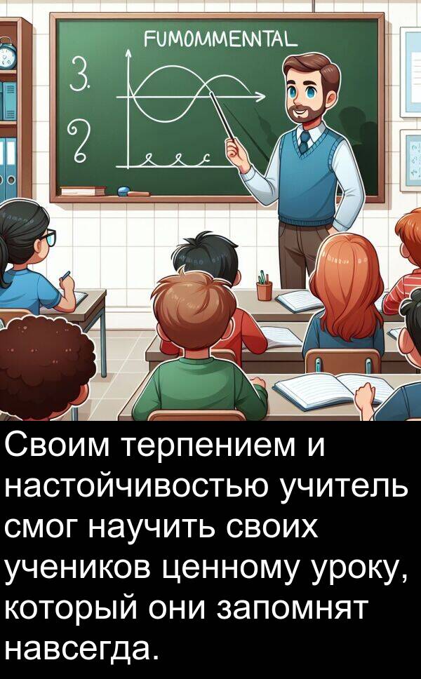 учитель: Своим терпением и настойчивостью учитель смог научить своих учеников ценному уроку, который они запомнят навсегда.