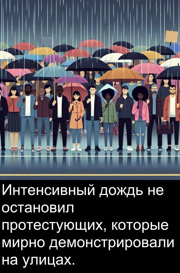 протестующих: Интенсивный дождь не остановил протестующих, которые мирно демонстрировали на улицах.