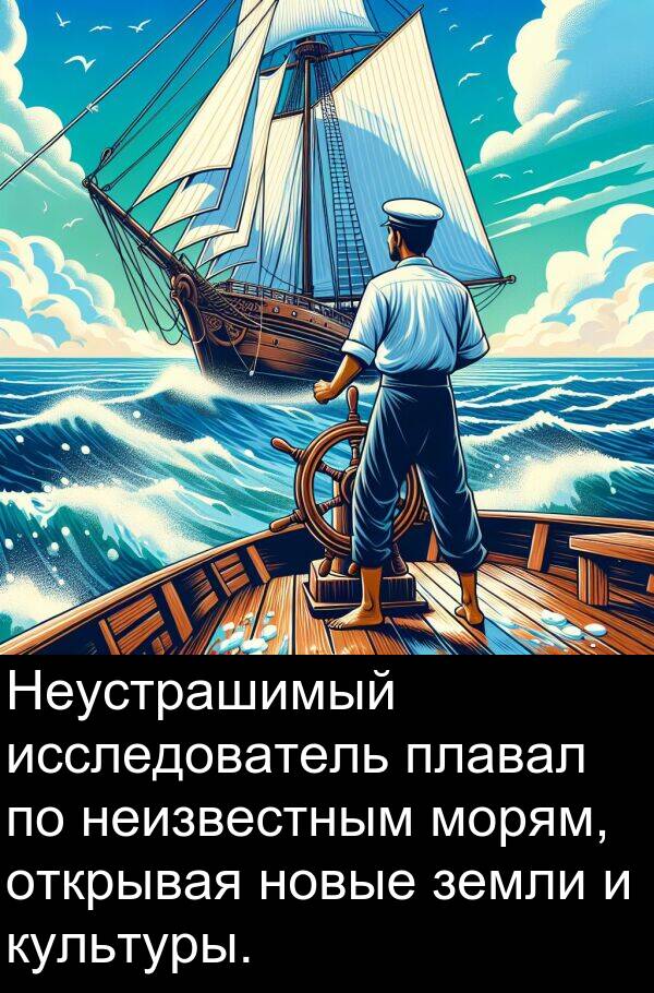 новые: Неустрашимый исследователь плавал по неизвестным морям, открывая новые земли и культуры.
