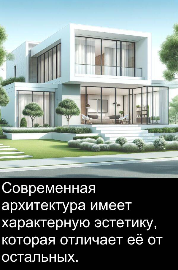 характерную: Современная архитектура имеет характерную эстетику, которая отличает её от остальных.