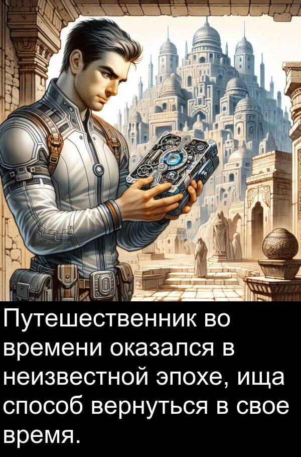 свое: Путешественник во времени оказался в неизвестной эпохе, ища способ вернуться в свое время.