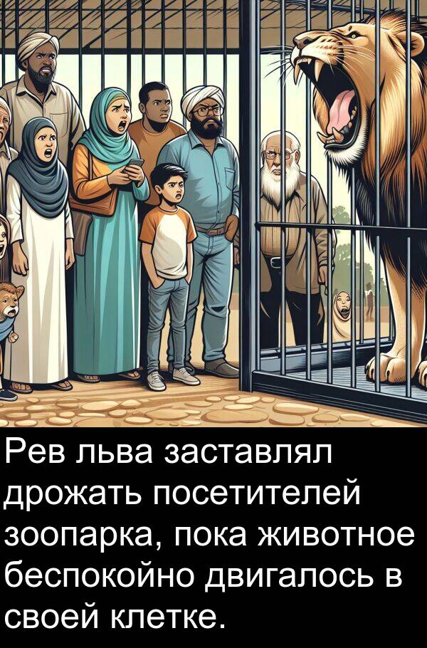 клетке: Рев льва заставлял дрожать посетителей зоопарка, пока животное беспокойно двигалось в своей клетке.