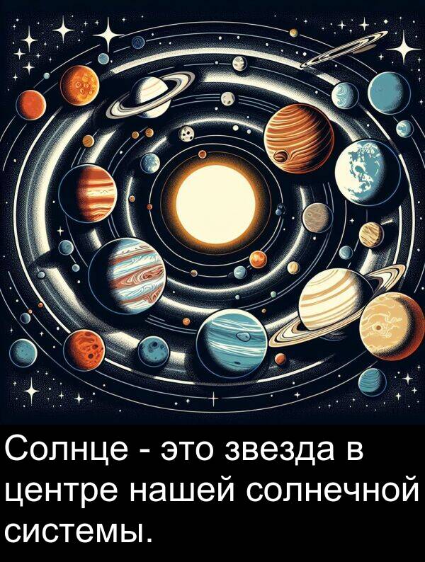 солнечной: Солнце - это звезда в центре нашей солнечной системы.