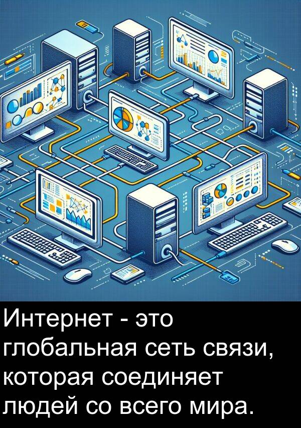 связи: Интернет - это глобальная сеть связи, которая соединяет людей со всего мира.
