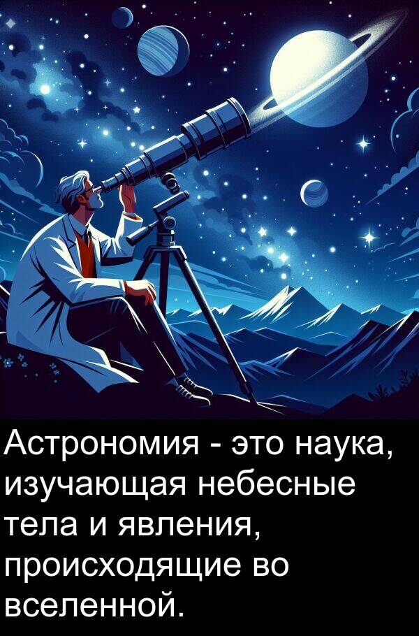 происходящие: Астрономия - это наука, изучающая небесные тела и явления, происходящие во вселенной.