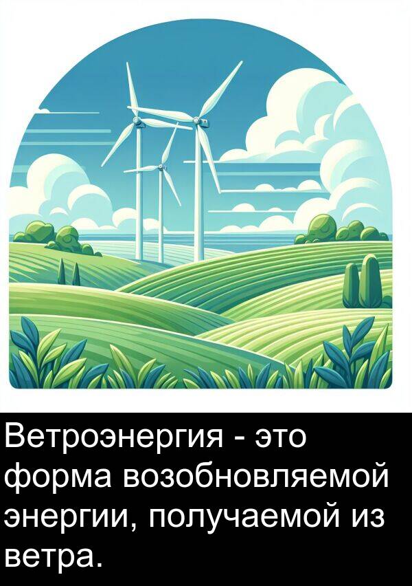 получаемой: Ветроэнергия - это форма возобновляемой энергии, получаемой из ветра.