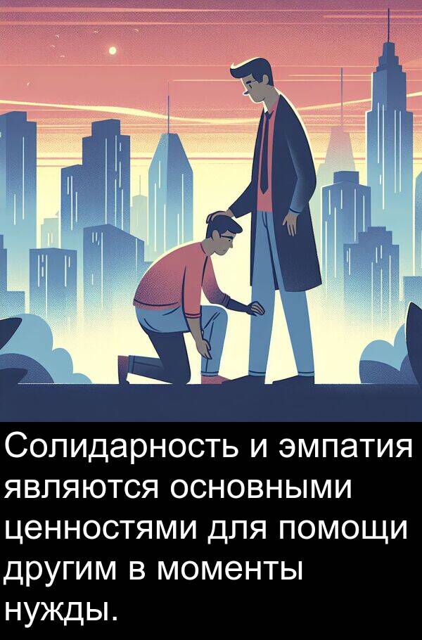 ценностями: Солидарность и эмпатия являются основными ценностями для помощи другим в моменты нужды.