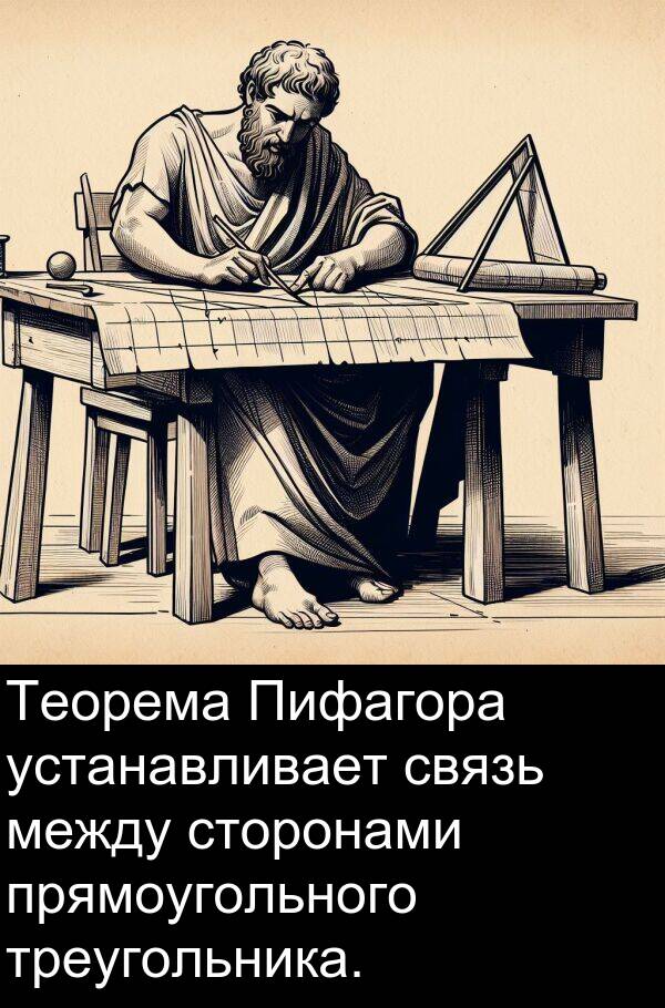 прямоугольного: Теорема Пифагора устанавливает связь между сторонами прямоугольного треугольника.