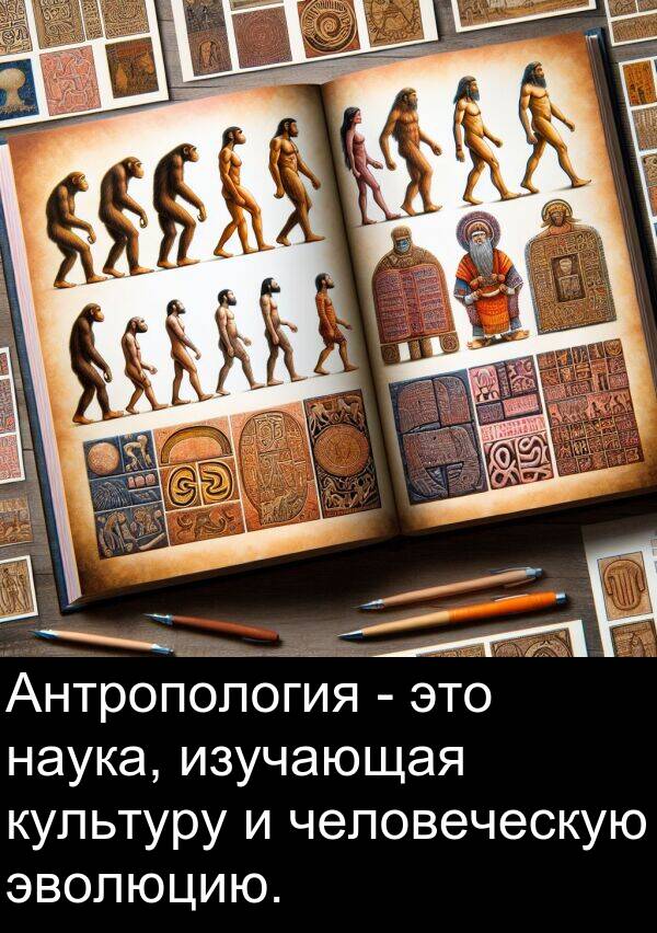 эволюцию: Антропология - это наука, изучающая культуру и человеческую эволюцию.