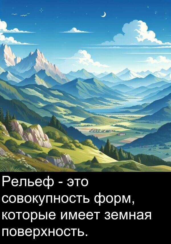 которые: Рельеф - это совокупность форм, которые имеет земная поверхность.