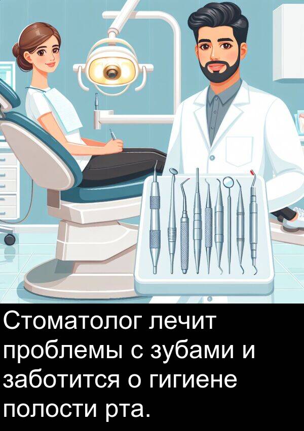 полости: Стоматолог лечит проблемы с зубами и заботится о гигиене полости рта.